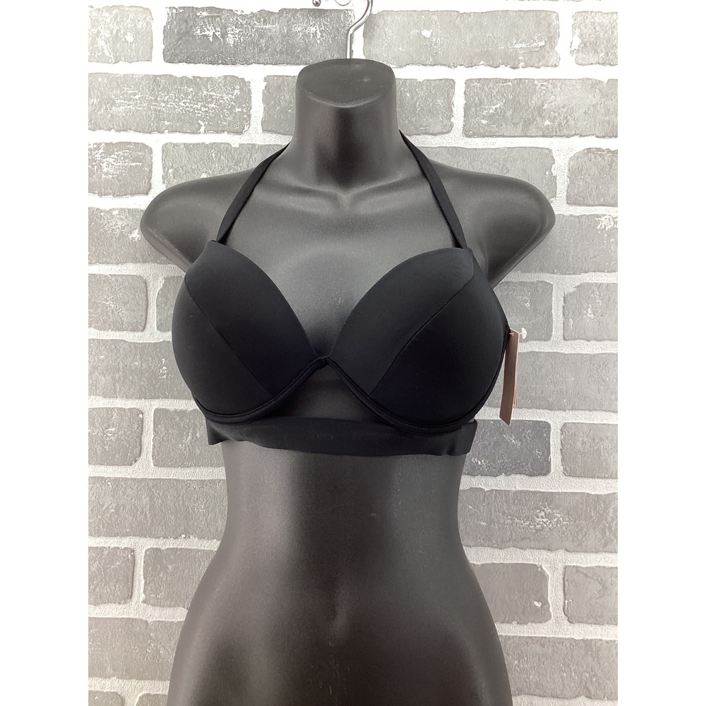Victorias Secret Swim Black Push Up Underwire Halter Bikini Top 34D New